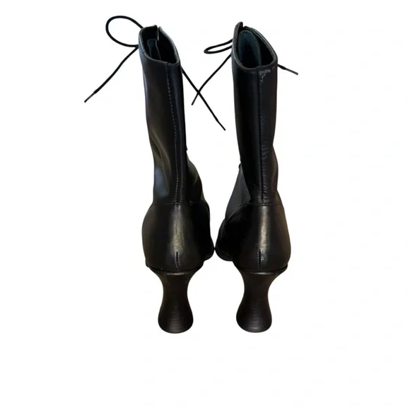 Vintage 80s Euro Club Victorian Style Black Leather LaceUp Granny Boots Goth 8.5 - Picture 6 of 12